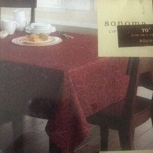 Sonoma Autumn Medley “stitchy leaves”tablecloth round 70” NWT